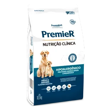 Racao Premier Nutricao Clinica Hipoalergenico Caes Medio e Grande 10.1kg lateral